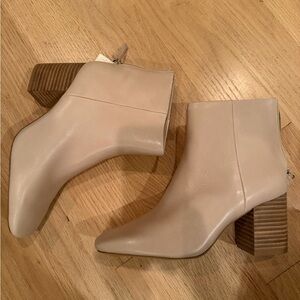 NWT Mango Beige Ankle Boots with Wooden Heel